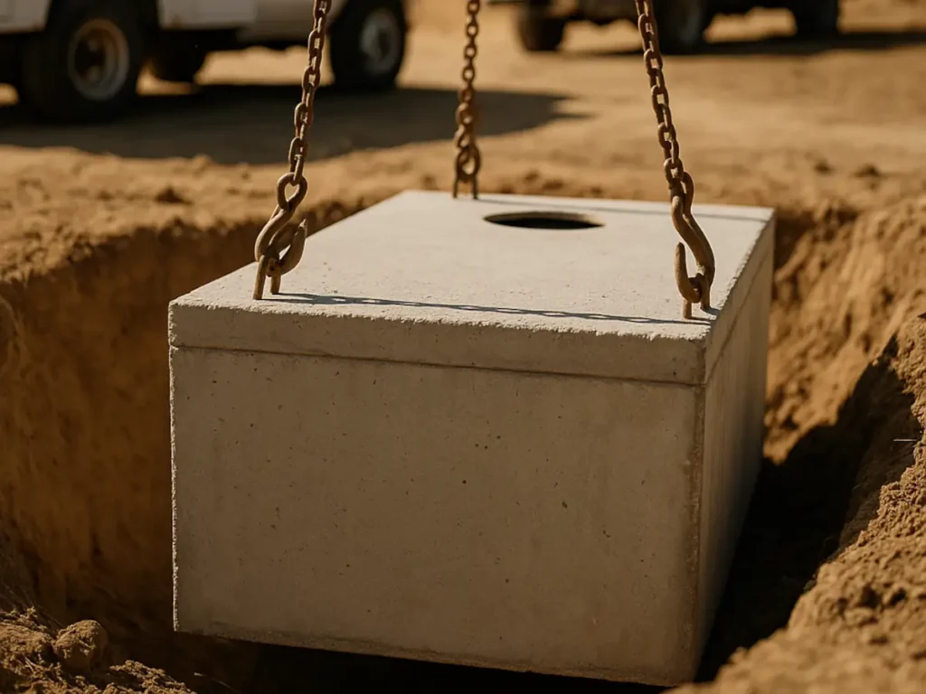 concrete septic tank placed