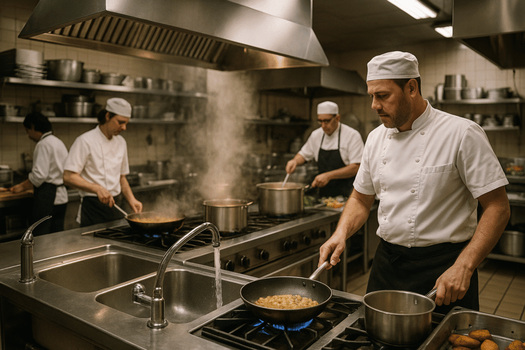 commercial kitchen in peak hours