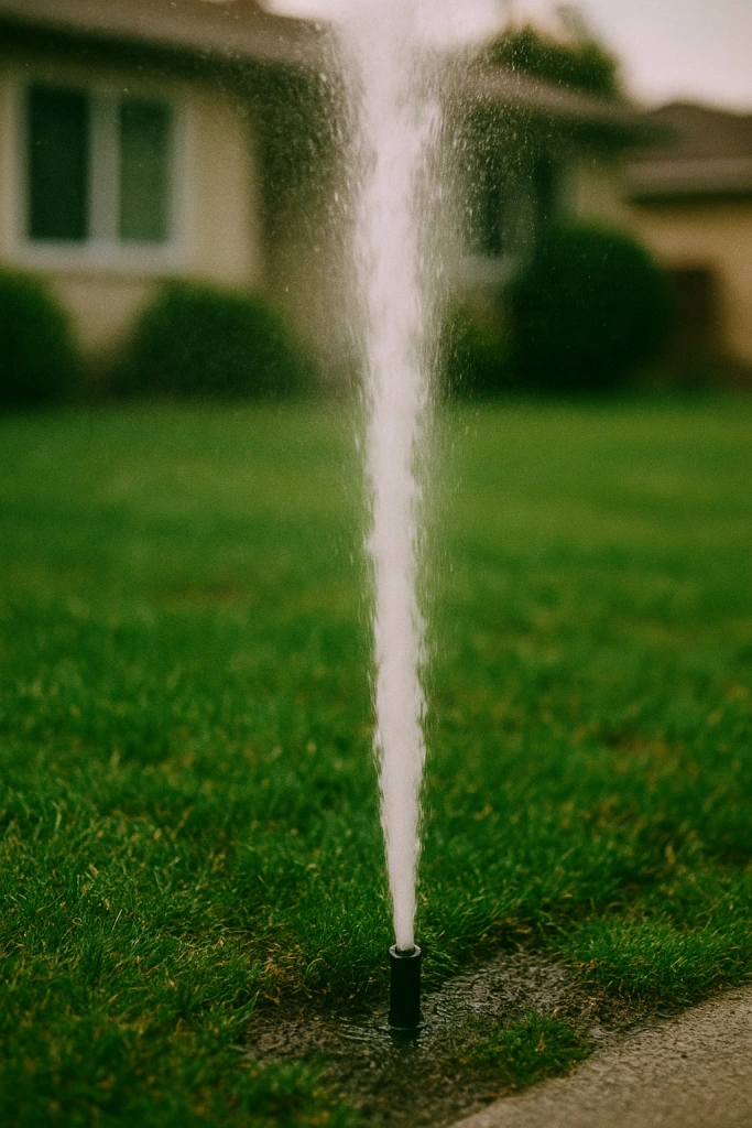 broken sprinkler head shooting water into the air