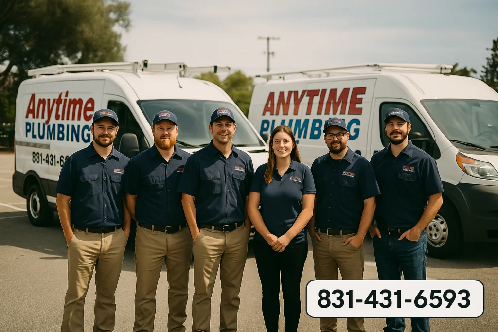 lumbers in uniform in front of branded service van
