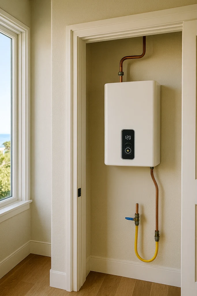 Electric tankless water heater installed