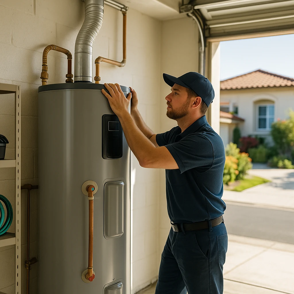 modern hybrid water heater being installed