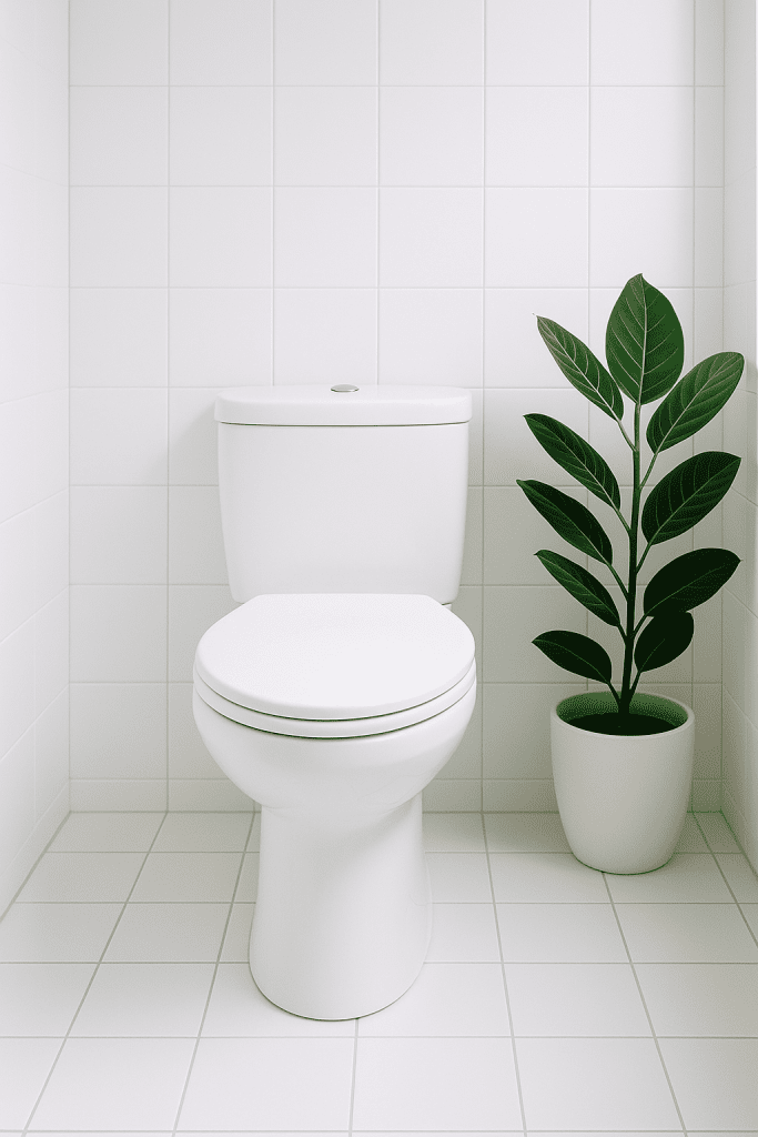 minimal modern bathroom featuring a new WaterSense-labeled toilet.