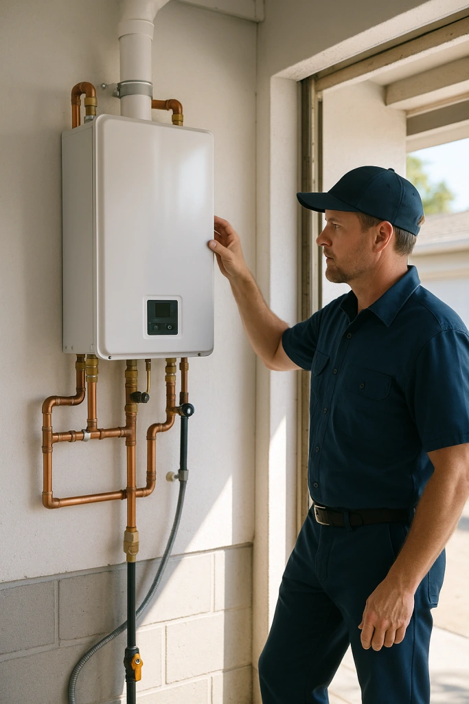Modern Tankless Water Heater Installed in a Santa Cruz Home