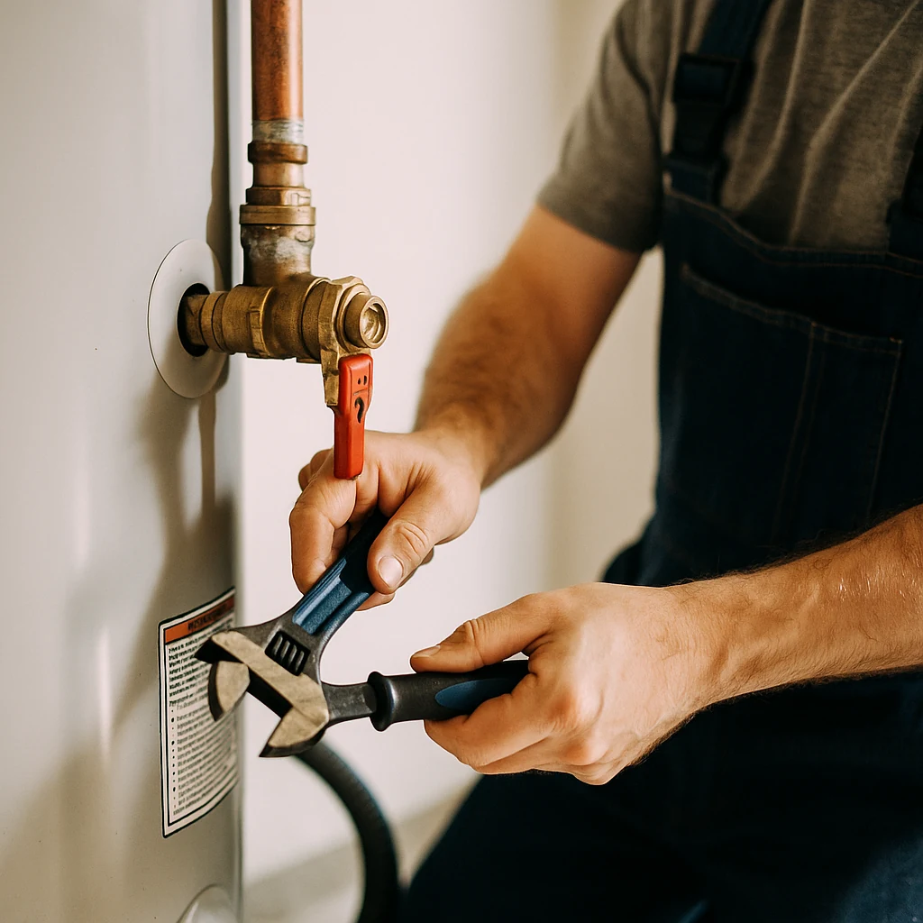 Technician performing a diagnostic check or replacing a valve.