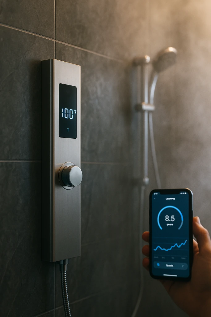 modern smart shower panel with digital display,
