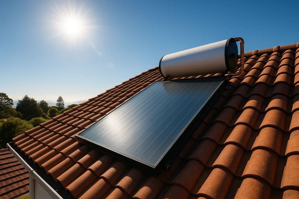 solar water heating panel under bright sun