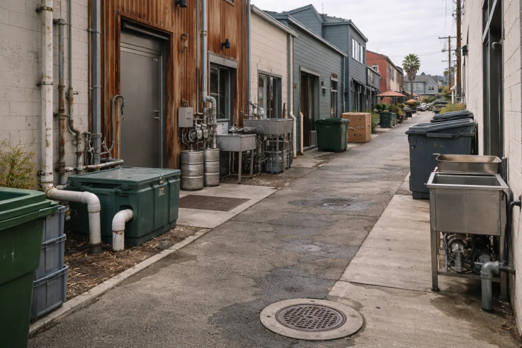 Commercial alleyway plumbing infrastructure