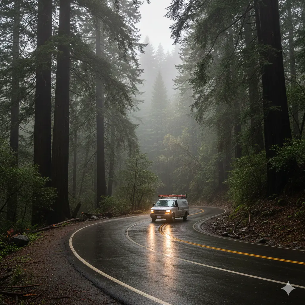 A winding mountain stretch of Highway 9 between Ben Lomond and Boulder Creek