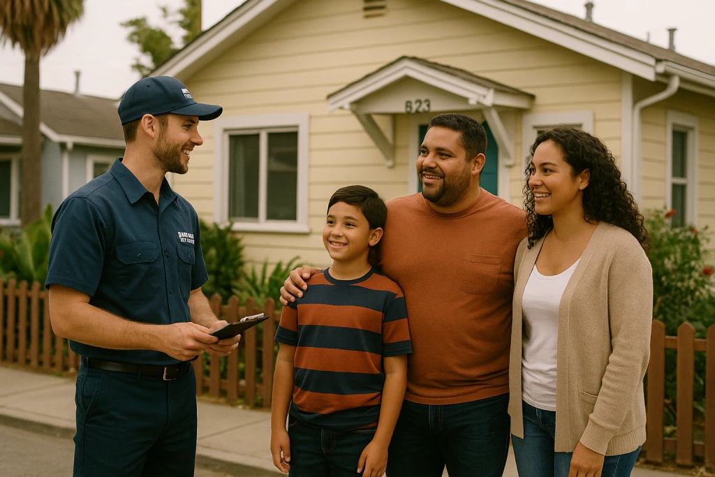 A plumber with home owners
