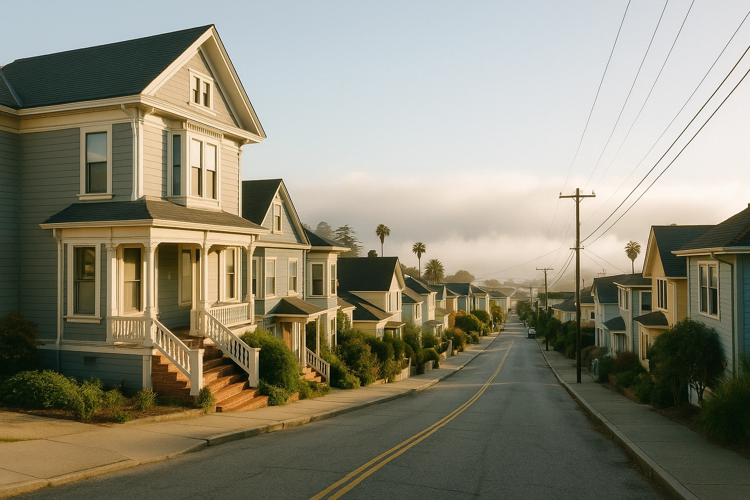 sunlit hillside street in Beach Hill, Santa Cruz