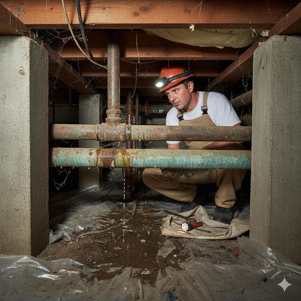 plumber repairing leaking pipe