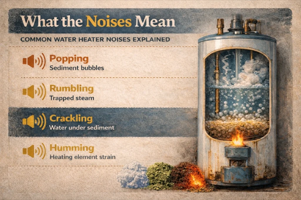 different issues inside a water heater,