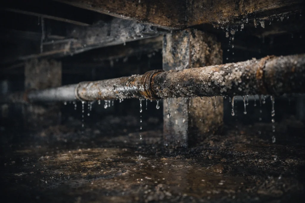 corroded pipes in crawl space