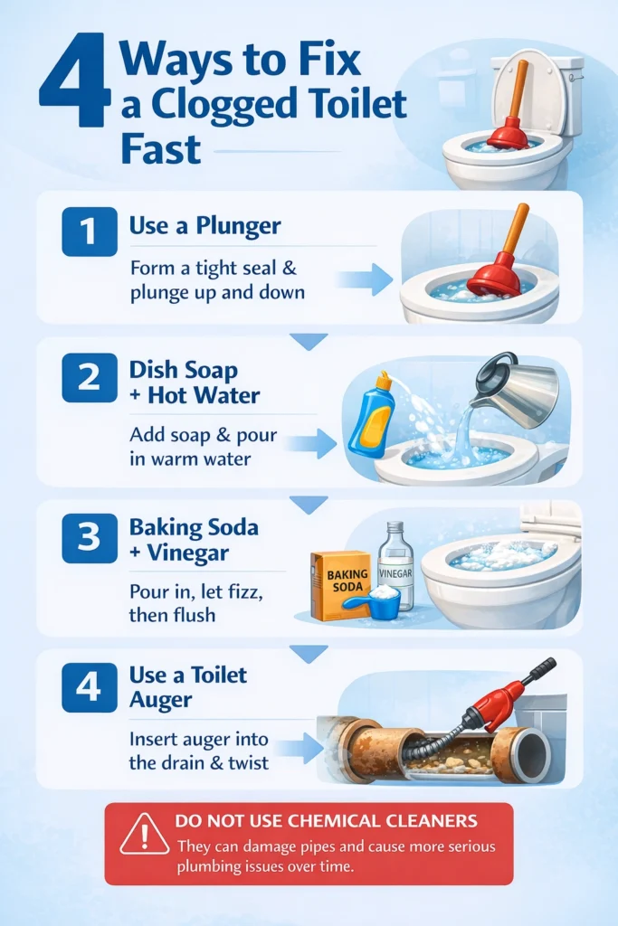 4 quick ways to clear a toilet