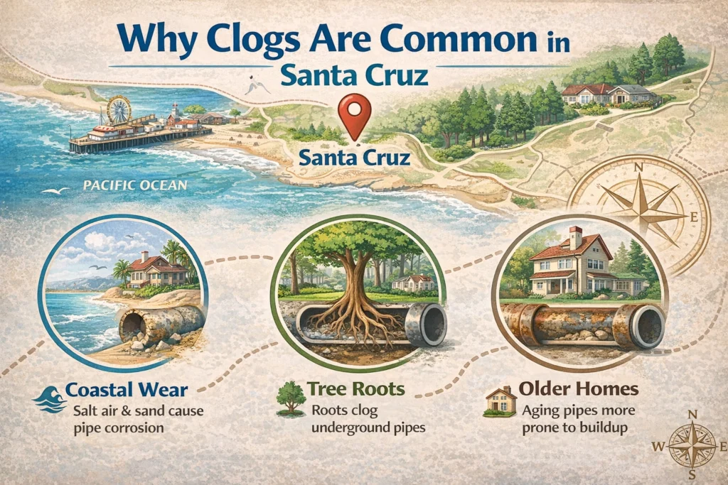 Why clogs are common in Santa Cruz