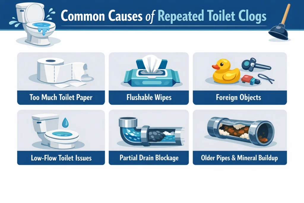 common causes of repeated toilet clogs