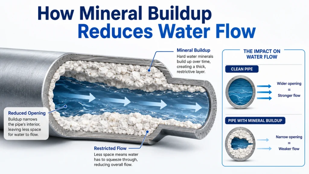 how mineral buildup reduces water flow