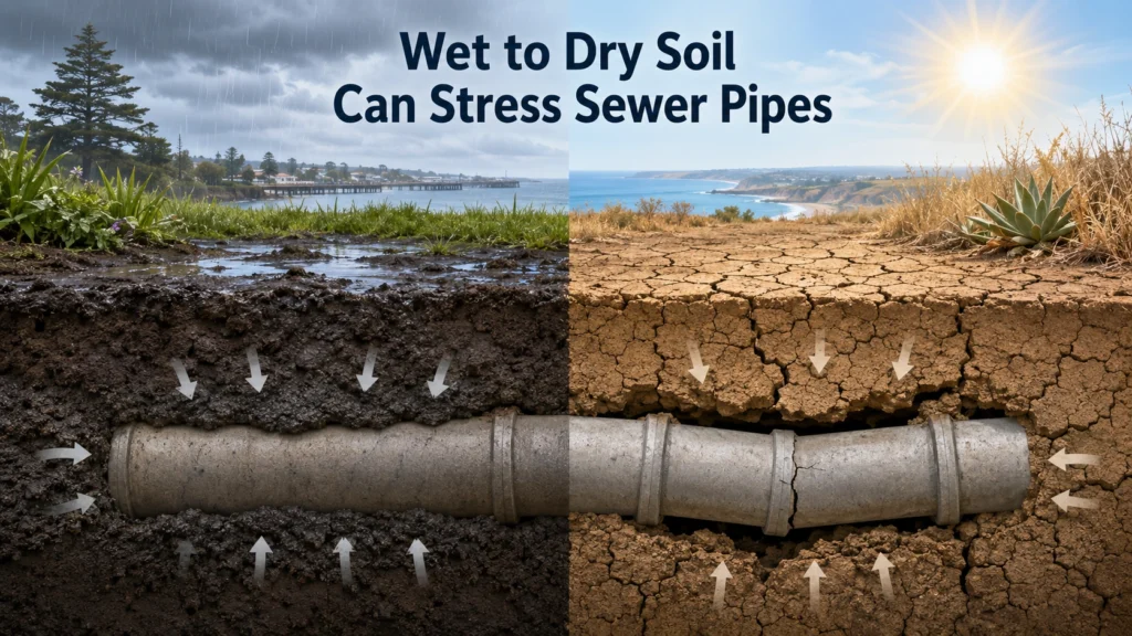 wet to dry soil can stress sewer pipes