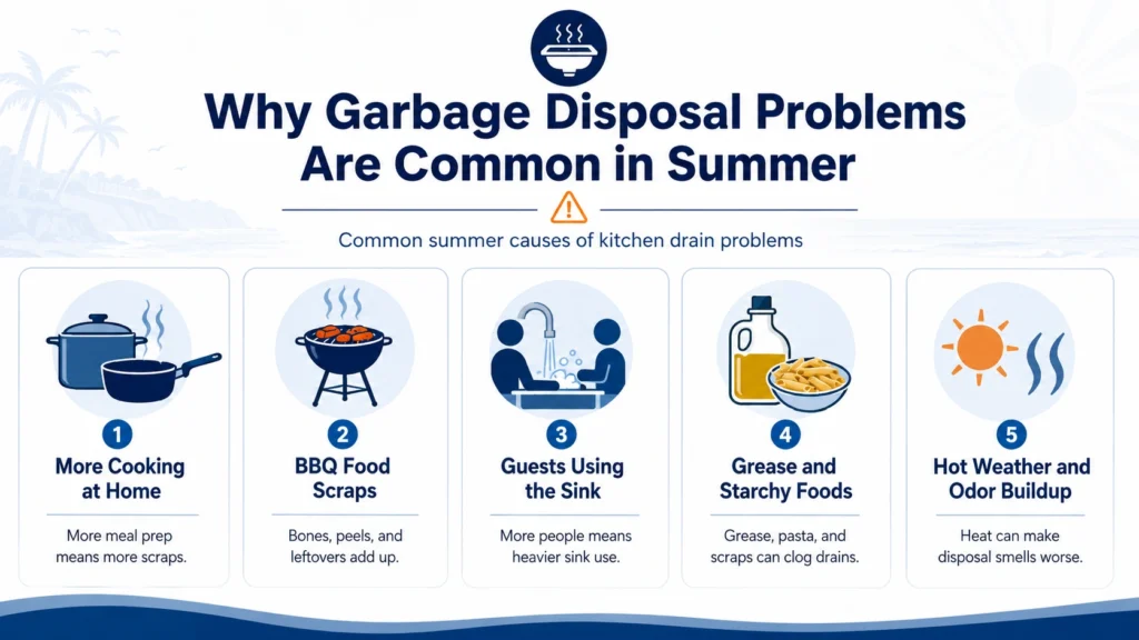why garbage disposal problems are common in summer