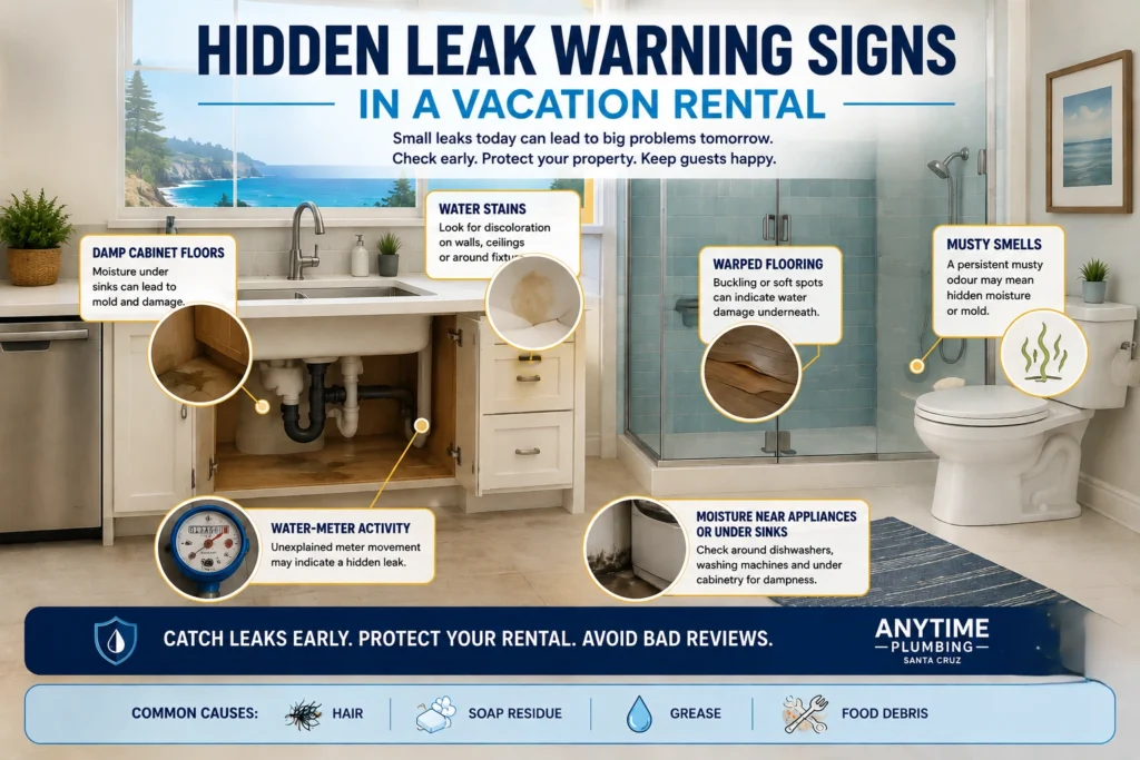 hidden leak warning signs in a vacation rental
