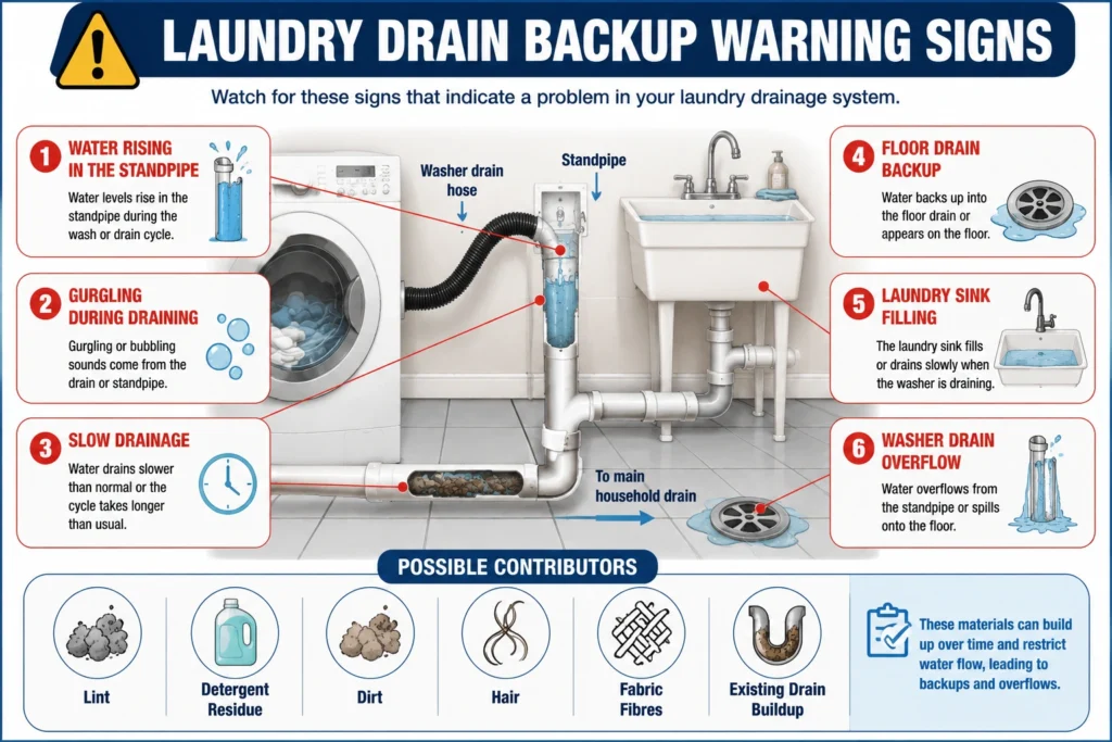 laundry drain backup warning signs