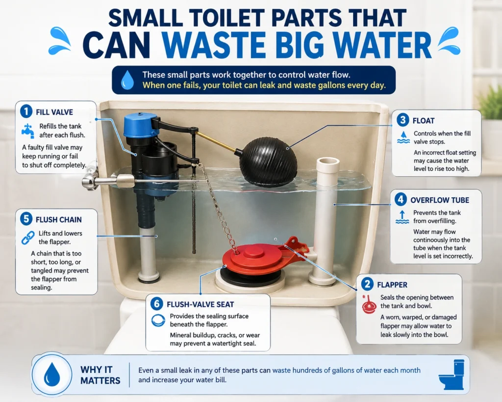 small toilet parts that can waste big water