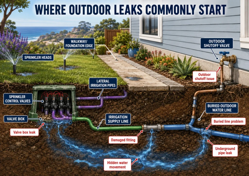 where outdoor leaks commonly start