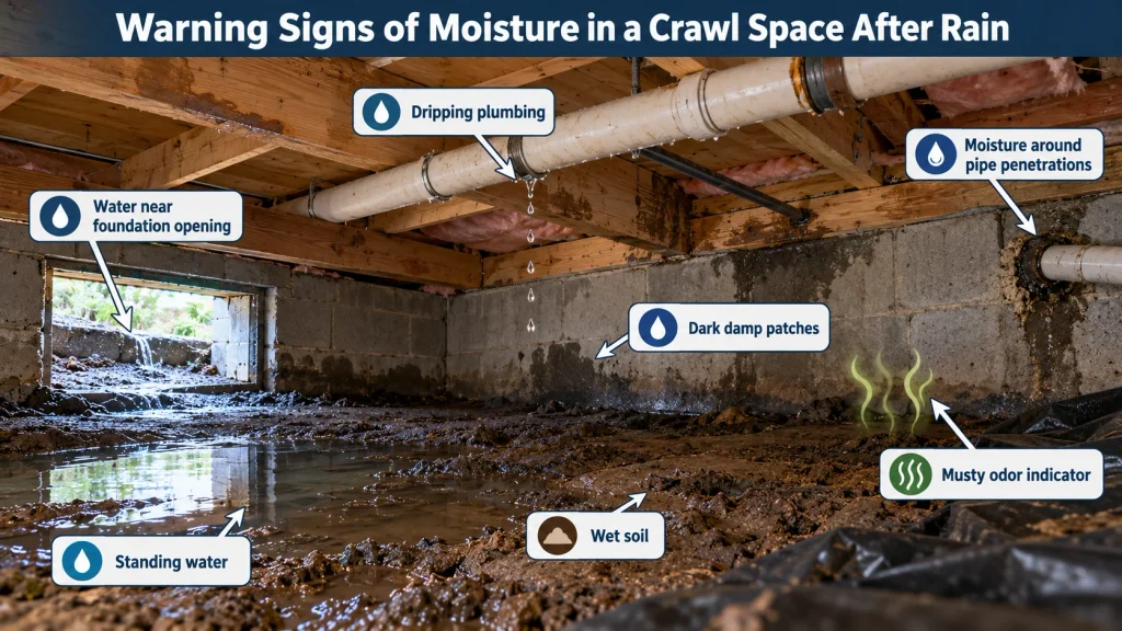Crawl Space Moisture Warning Signs