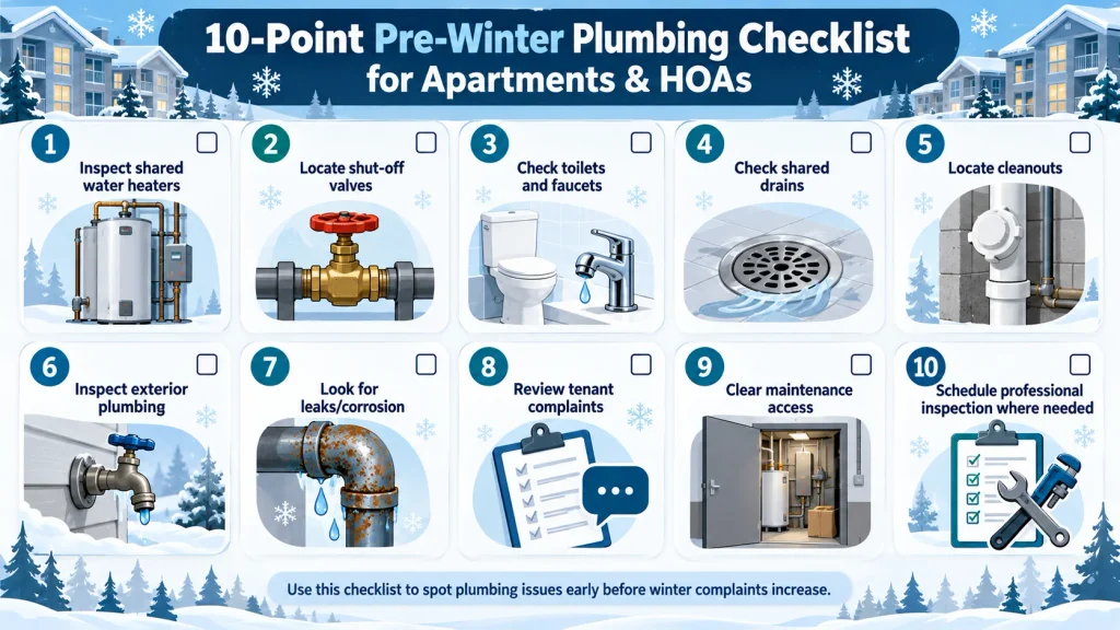 10 point pre winter plumbing checklist for apartments and hoa