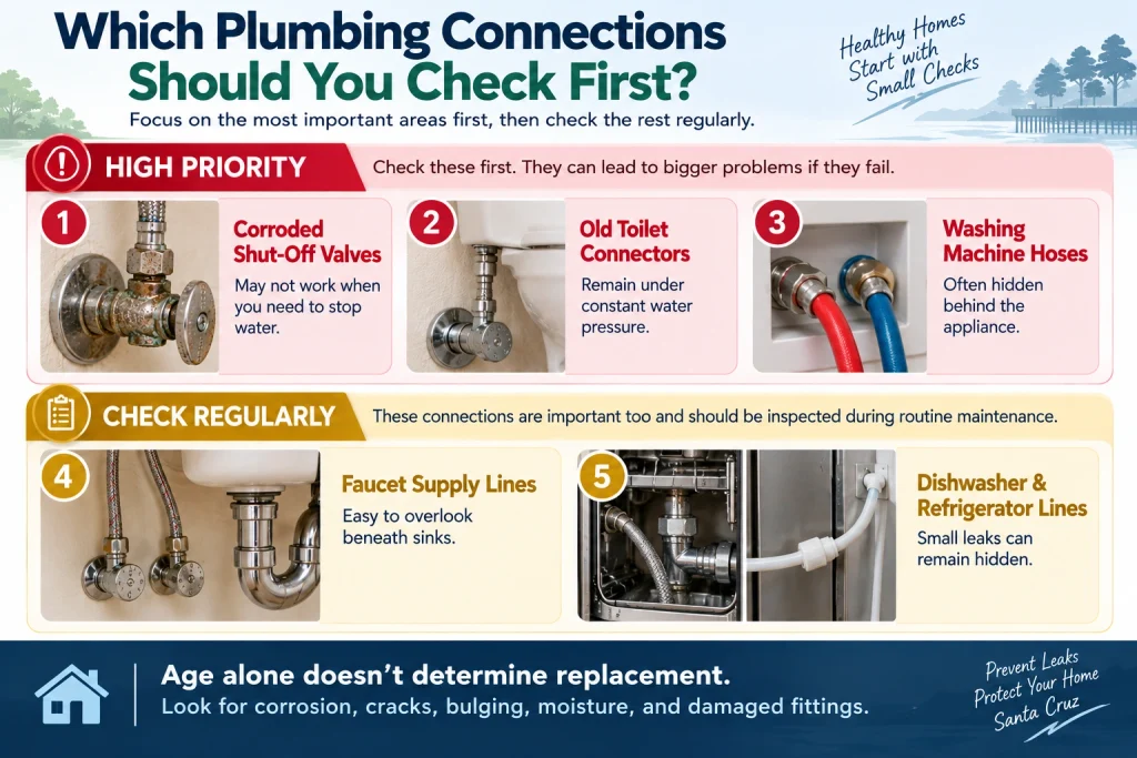 which plumbing connections should you check first